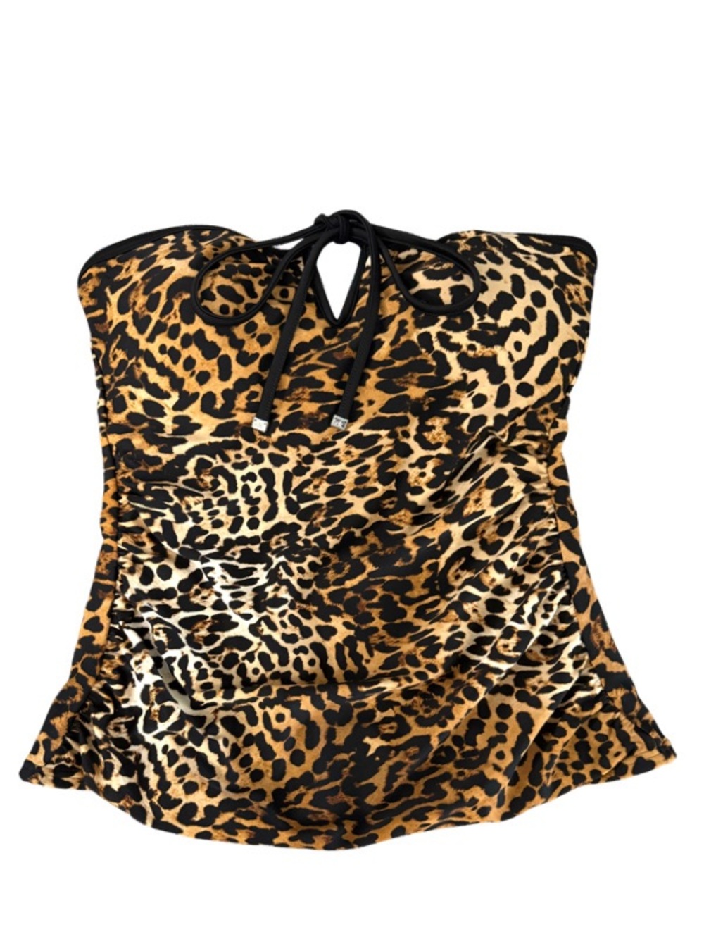 Calvin Klein Bandeau Tankini Swimsuit Animal Print Top Black Tan Size M